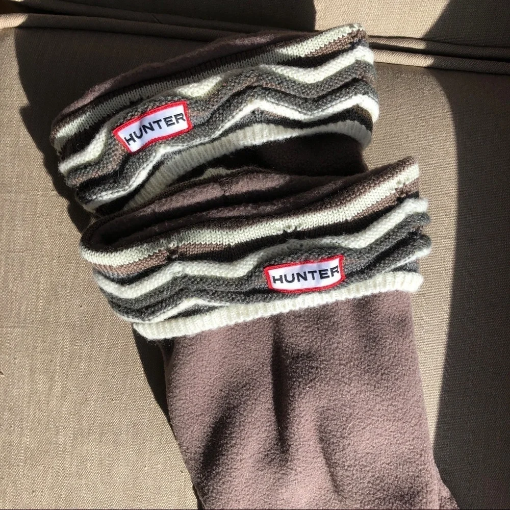 HUNTER Brown Chevron Knit Boot Socks